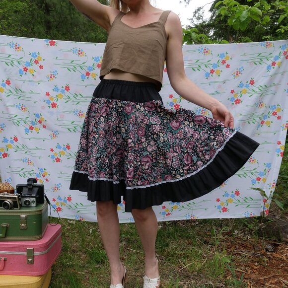 Vintage 1970s Square Dance Skirt 70s Handmade Square Dancing Costume Full Skirt - Picture 1 of 16